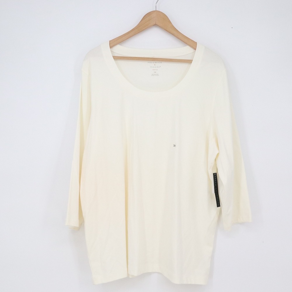 Preswick & Moore Top Womens 3X White 3/4 Sleeve Scoop Neck New